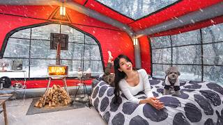 ❄️SNOW CAMPING INSIDE A HUGE CAPSULE INFLATABLE TENT
