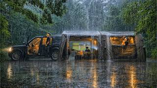 Heavy Rain Camping in a 10M 3 Spaces Inflatable Tent with My Dog . Sound of Rain ASMR