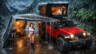 ☔️HEAVY RAIN CAMPING IN A ROOFTOP TRUCK CAMPER